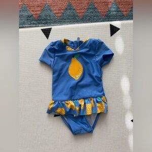 Cat & Jack|Baby girl Blue and Yellow One Piece Swimsuit with lemon fruit print•